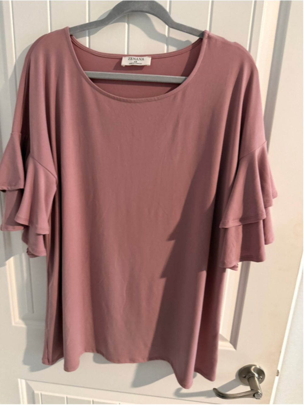 Zenana 1X Dusty Rose Ruffle Sleeve Tunic Top